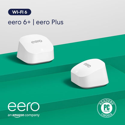 Amazon eero 6+ mesh wifi system - Supports internet plans up to a Gigabit, Coverage up to 4,500 sq. ft., Connect 75+ devices, 3-pack
