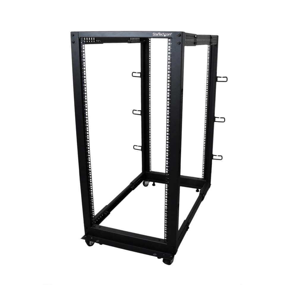 StarTech 42U 4-Post Server Rack, 19in Open Frame Rack with 40in (101cm) Mounting Depth and 1323lb (600kg) Weight Capacity, Mobile or Floor Mount IT Rack