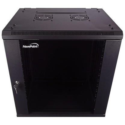 NavePoint 15U Server Cabinet Wall Mount Rack Enclosure with Caster Wheels, Includes 2 Fans, Locking Glass Door, Removable Side Panels – 15U Network Cabinet 17.7” Deep, 19”Server Rack for IT Equipment
