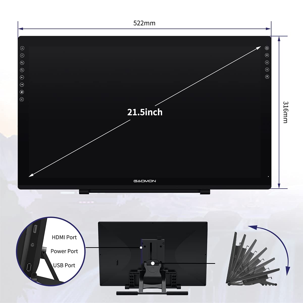 GAOMON PD1161 Drawing Tablet with Screen, Digital Art Tablet with Battery-Free Stylus, Tilt, 8 Shortcut Keys for Paint, Design, Illustration, Editing, 11.6-inch Graphics Tablet for Mac, Windows PC