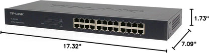 TP-Link TL-SG1024 | 24 Port Gigabit Ethernet Switch | Plug and Play | Sturdy Metal w/Shielded Ports | Rackmount | Fanless | 3 Year Manufacturer Warranty | Unmanaged, Black