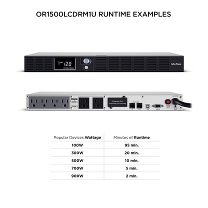 CyberPower OR500LCDRM1U Smart App LCD UPS Battery Backup and Surge Protector, 500VA/300W, 6 Outlets, AVR, 1U Rackmount, UL Certified