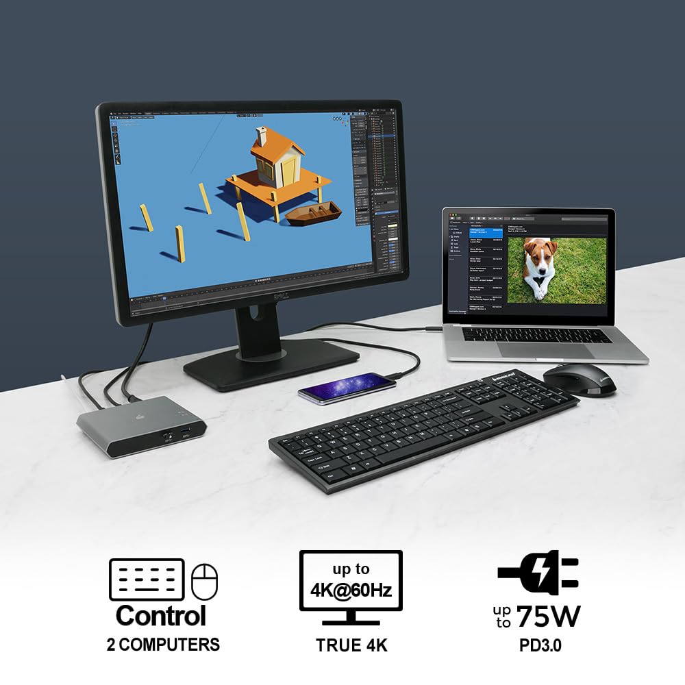 IOGEAR 2-Port USB HDMI Cabled KVM Switch - 1920 x 1200 60Hz - Hotkey or Remote Button Switch - 2.1 Stereo - USB 2.0 Mouse Port Can Be Used As USB Hub and USB Peripheral Sharing - Mac / Win - GCS62HU