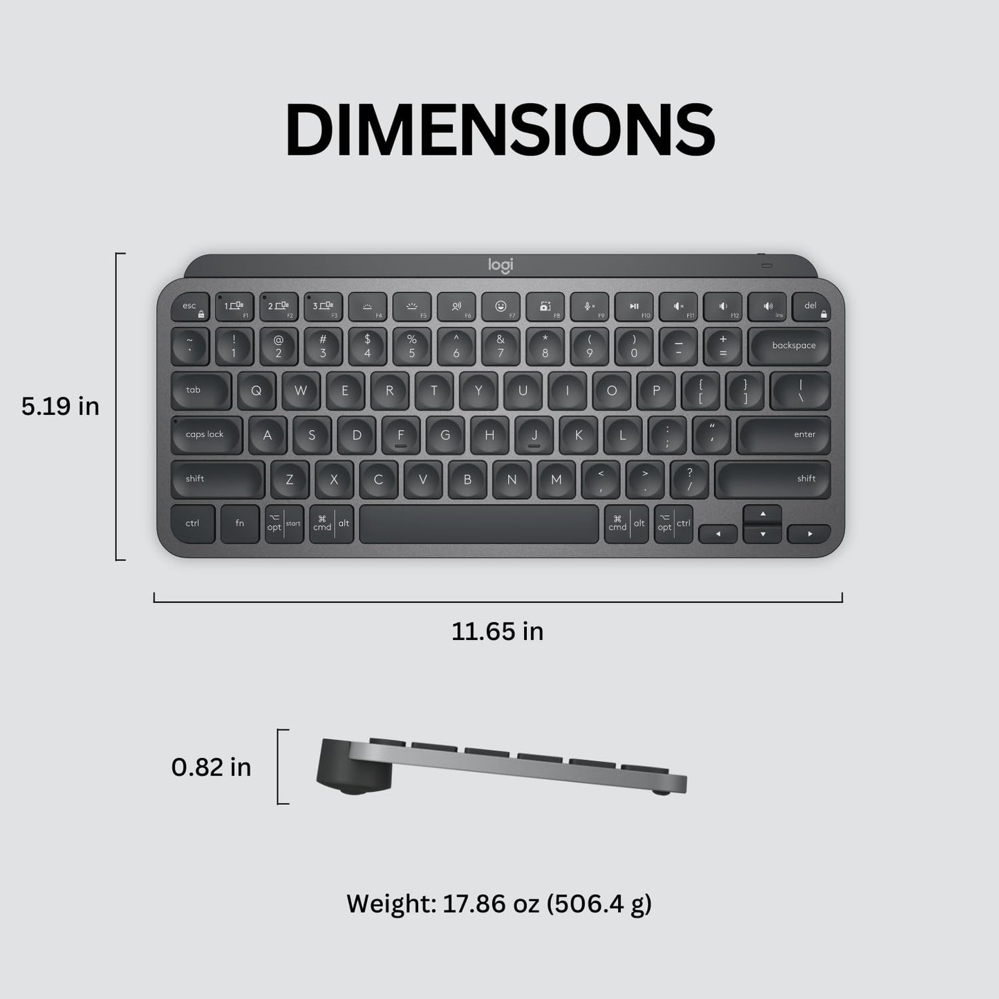 Logitech MX Keys Mini Minimalist Wireless Illuminated Keyboard, Compact, Bluetooth, Backlit, USB-C, Compatible with Apple macOS, iOS, Windows, Linux, Android, Metal Build - Graphite