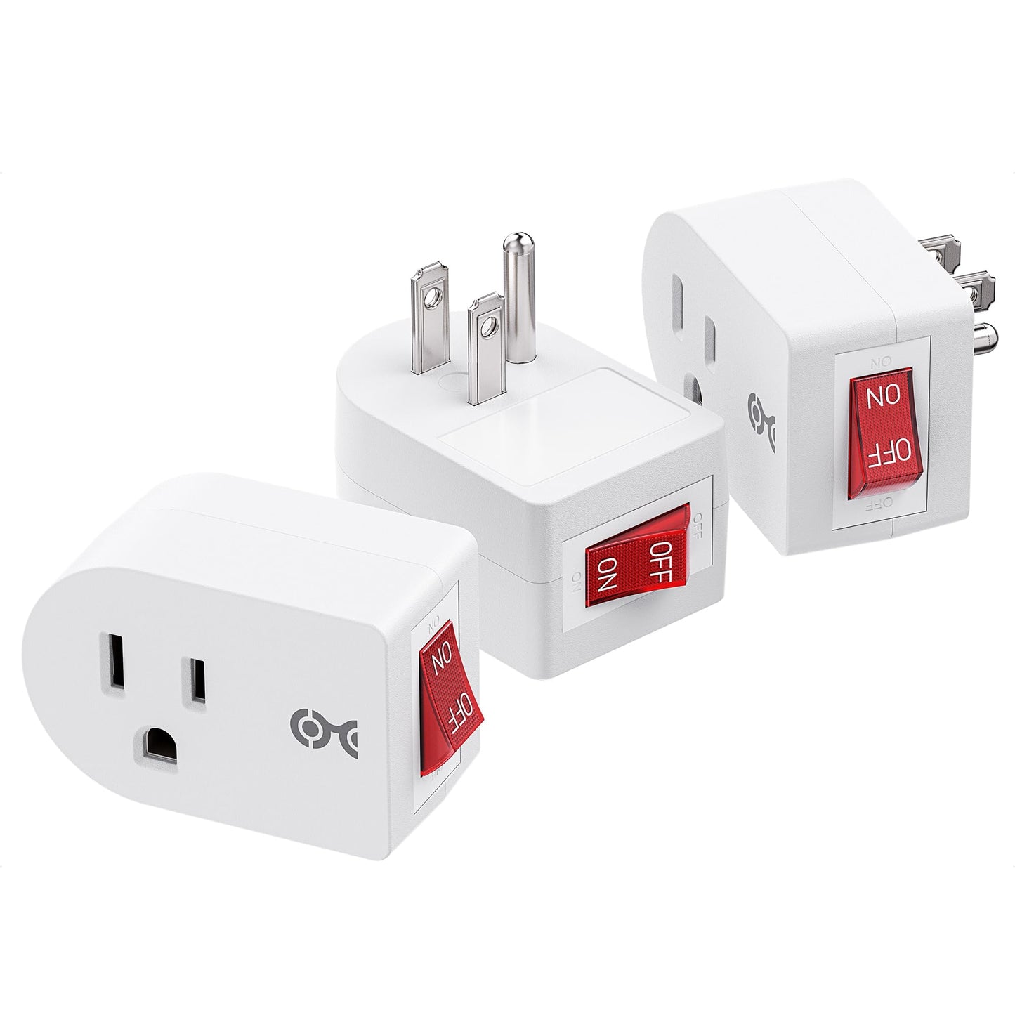 [ETL Listed] Cable Matters 3-Pack Grounded Outlet Switch with On Off, Plug Switch On Off, Single Outlet Adapter, Black