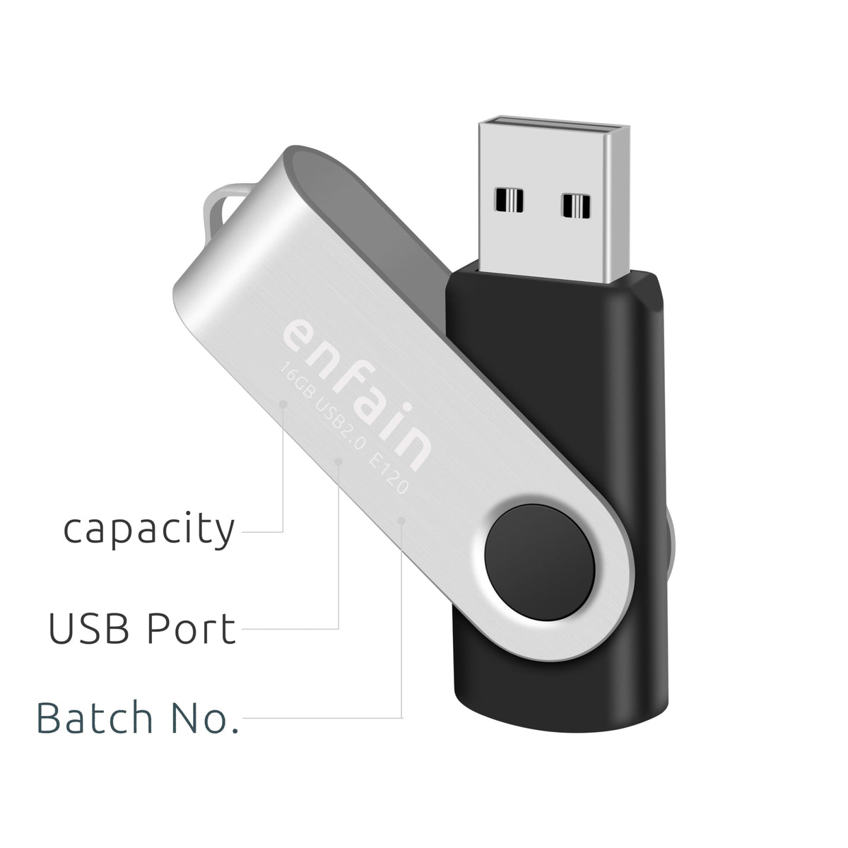 Enfain 16GB USB 2.0 Flash Drive 10 Pack | Swivel Thumb Drives with 31 Labels | Gift-Ready Packaging for Corporate Events, Office & Team Distributions (Black)