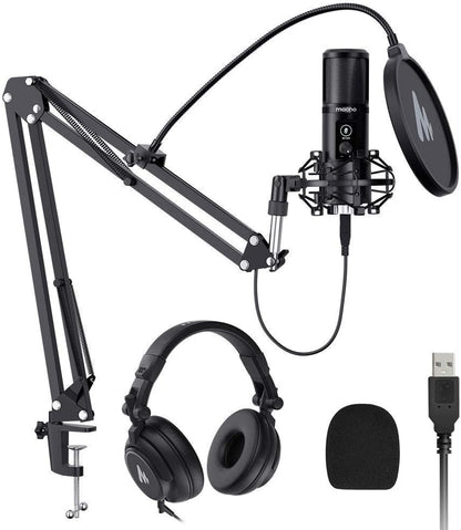 MAONO AU-PM421 USB Microphone with AU-MH601 Studio Monitor Headphones Bundle Plug and Play for Podcast, YouTube, Music…