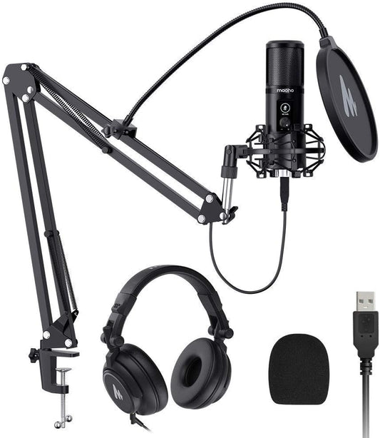 MAONO AU-PM421 USB Microphone with AU-MH601 Studio Monitor Headphones Bundle Plug and Play for Podcast, YouTube, Music…