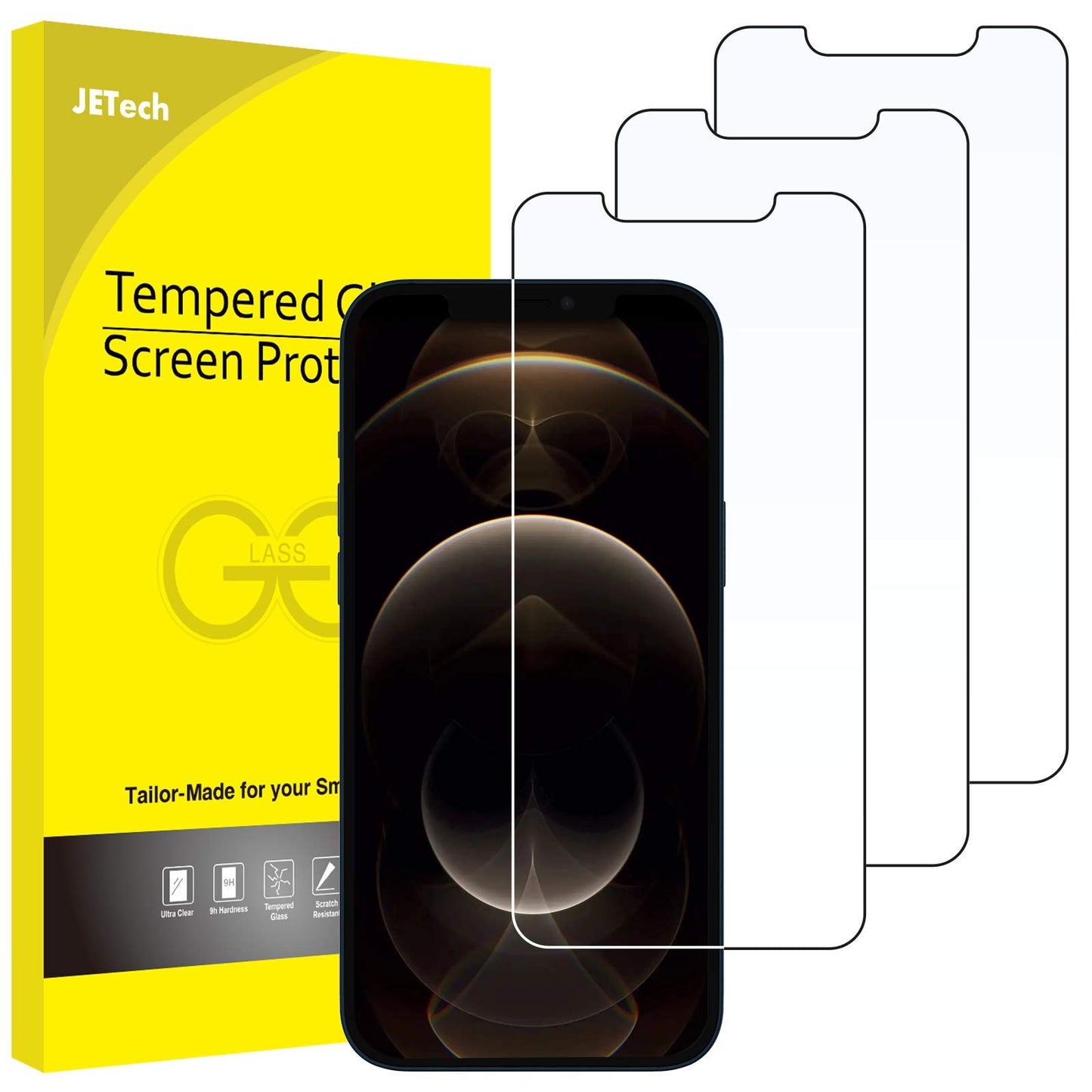 JETech Screen Protector for iPhone 17e (2026) / iPhone 16e / iPhone 14, Tempered Glass Film, 6.1-Inch Display, 3-Pack