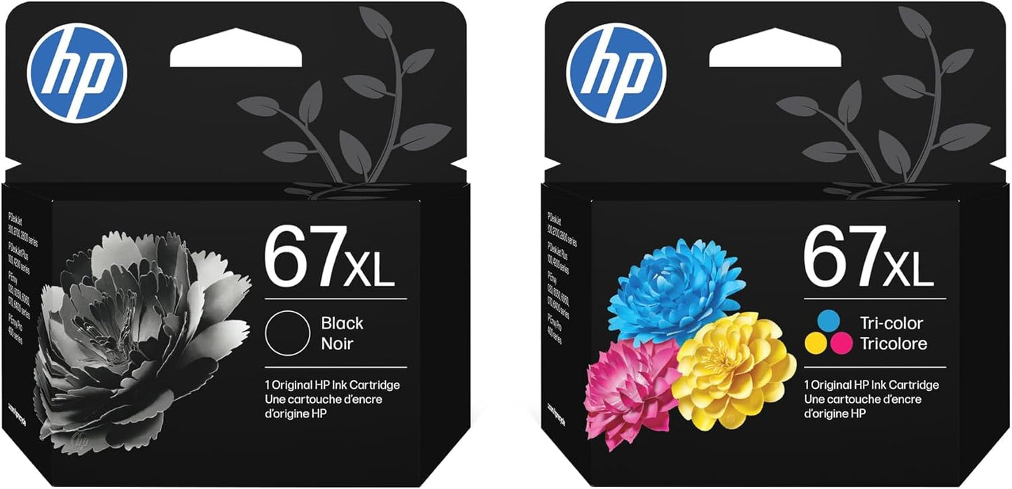 HP 67XL Black and 67XL Tri-Color High-Yield Ink Cartridge 2 Pack for Printers | Works with DeskJet 1255, 2700, 4100, Envy 6000, 6400 Series | Packaging May Vary
