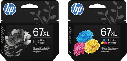 HP 67XL Black and 67XL Tri-Color High-Yield Ink Cartridge 2 Pack for Printers | Works with DeskJet 1255, 2700, 4100, Envy 6000, 6400 Series | Packaging May Vary