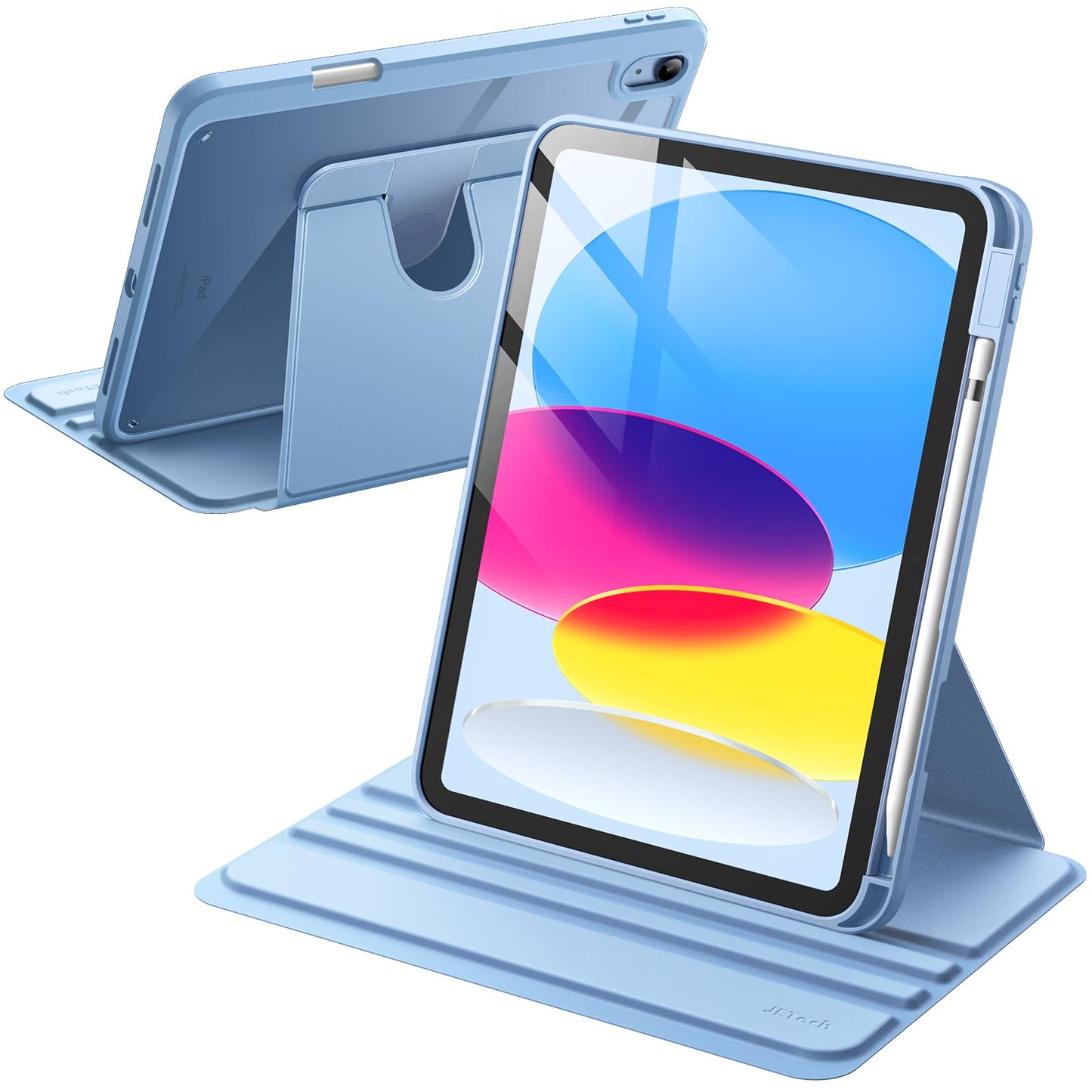 JETech Rotating Case for iPad (A16) 11th/10th Generation (2025/2022) with Pencil Holder, 360 Degree Rotation Protective Stand Cover Clear Back, Auto Wake/Sleep (Navy)