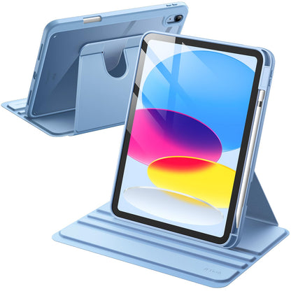 JETech Rotating Case for iPad (A16) 11th/10th Generation (2025/2022) with Pencil Holder, 360 Degree Rotation Protective Stand Cover Clear Back, Auto Wake/Sleep (Navy)