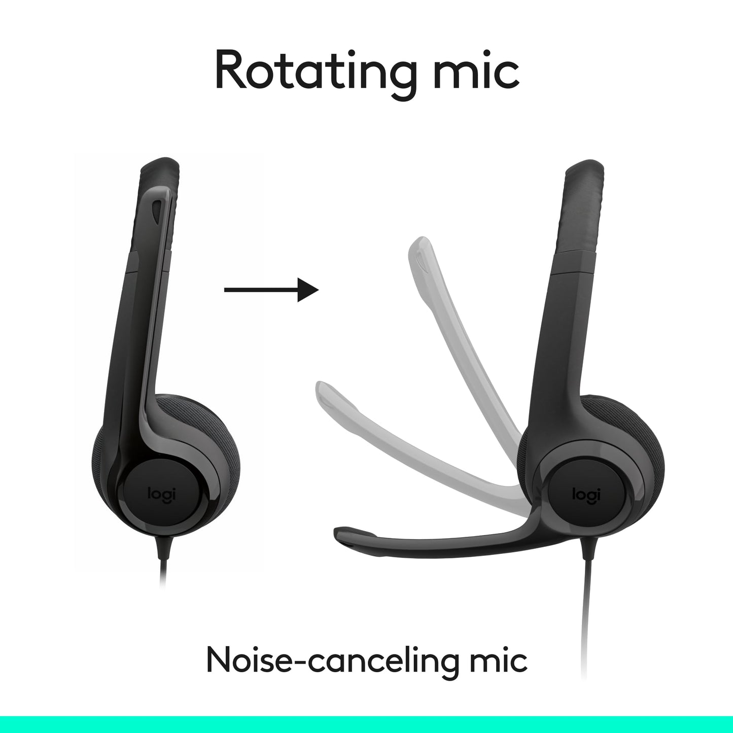 Logitech H390 Wired Headset for PC/Laptop, Stereo Headphones with Noise Cancelling Microphone, USB-A, in-Line Controls, Works with Chromebook - Black
