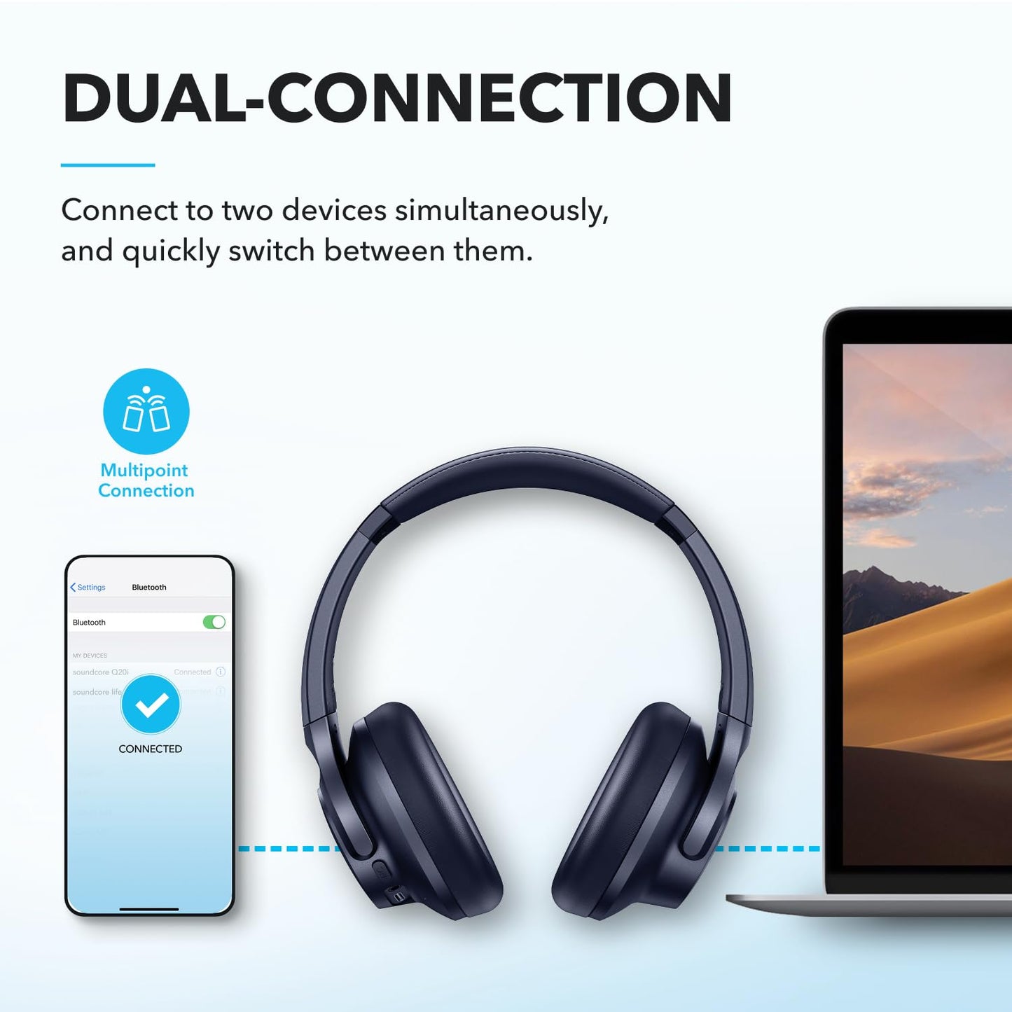 Soundcore by Anker Q20i Hybrid Active Noise Cancelling Headphones, Wireless Over-Ear Bluetooth, 40H Long ANC Playtime, Hi-Res Audio, Big Bass, Customize via an App, Transparency Mode (Black)