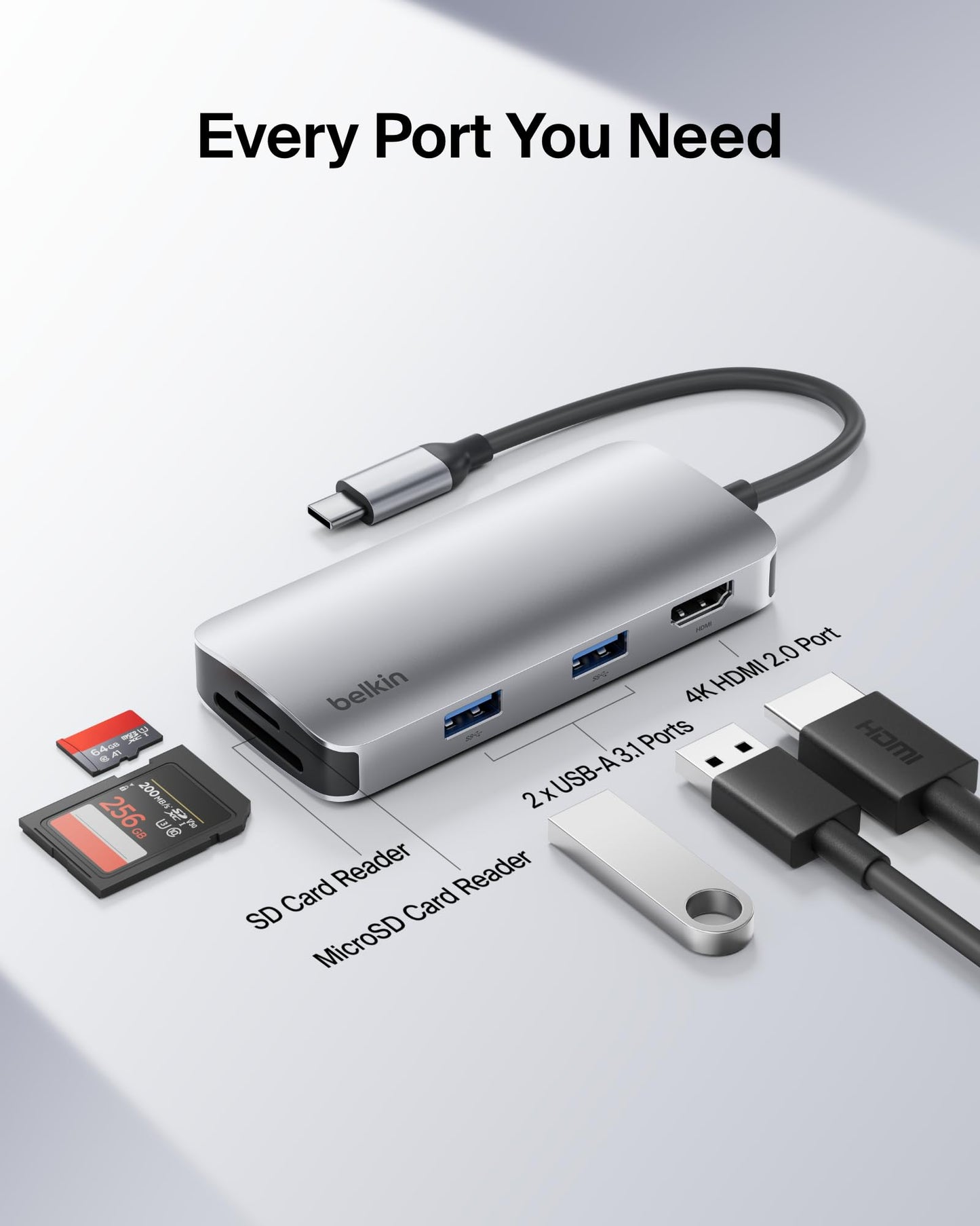 Belkin USB C Hub, 4-in-1 Multi-Port Laptop Dock with 4K HDMI, USB C Docking Station with 100 Watt Pass-Through Power Delivery, 2 X USB A Ports For MacBook Pro, Air, iPad Pro, Chromebook and More