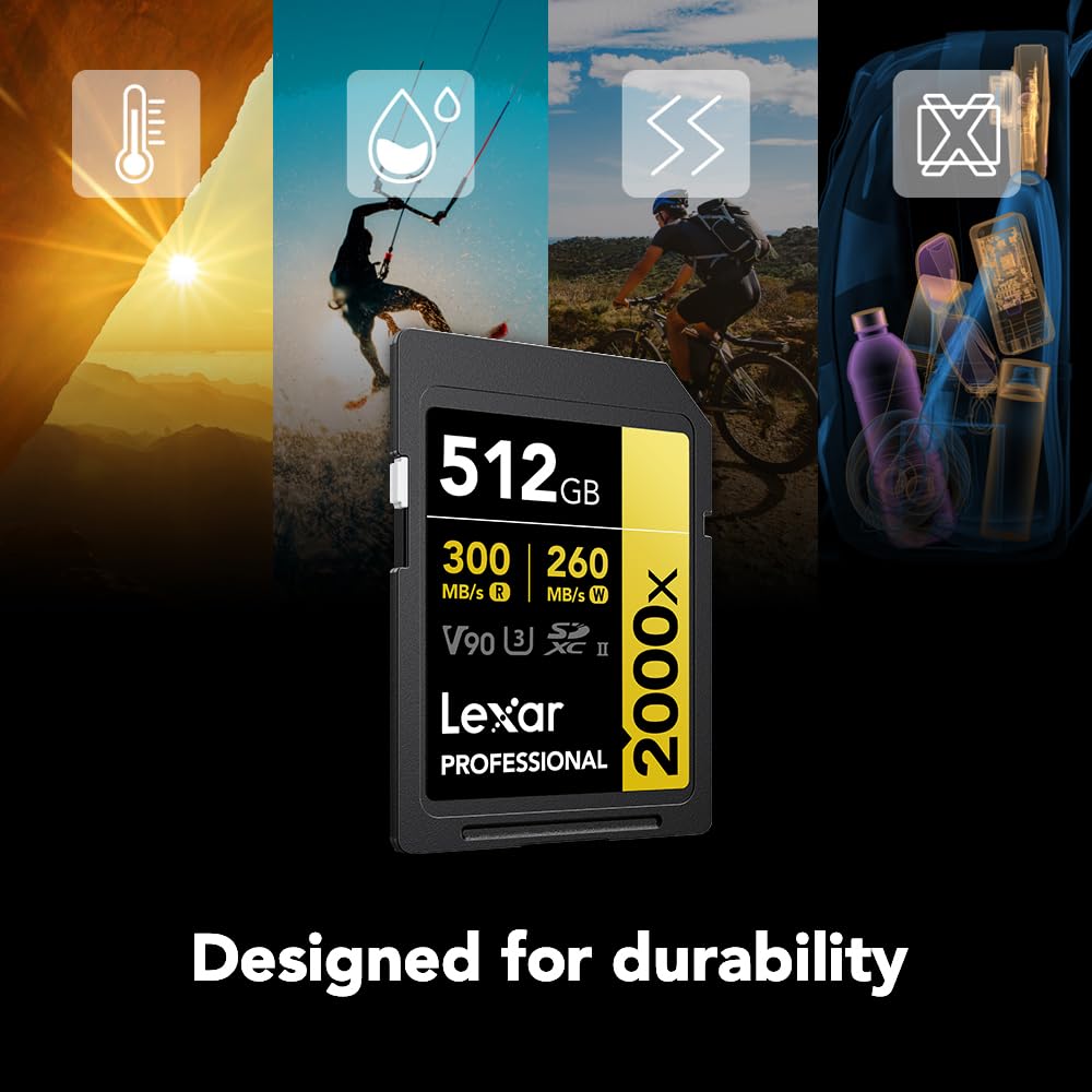 Lexar 256GB 2000x SD Memory Card, 300MB/s Read, 8K, V90, U3, UHS-II