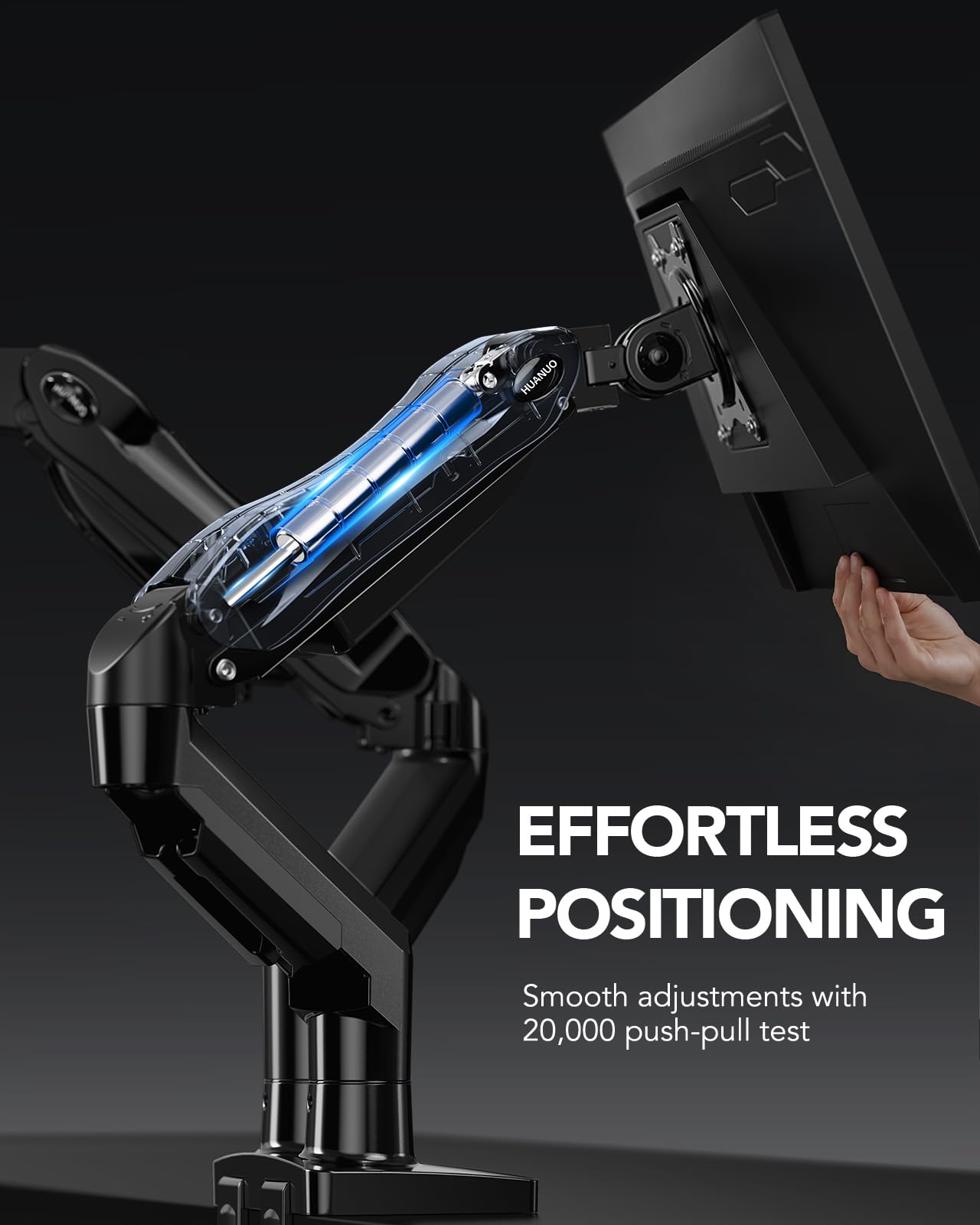 HUANUO FlowLift™ Dual Monitor Stand, Fully Adjustable Gaming Monitor Desk Mount for 13–32″ Computer Screens, Full Motion VESA 75x75/100x100 with C-Clamp & Grommet Base, Each Arm Holds 4.4 to 19.8 lbs