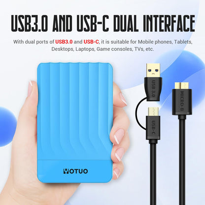 YOTUO 500GB External Hard Drive, Portable Storage Expansion HDD, USB 3.0 & USB-C for PC, Mac, Desktop, Laptop, Smartphone, PS4, Xbox One, Xbox 360, Office & Game Black
