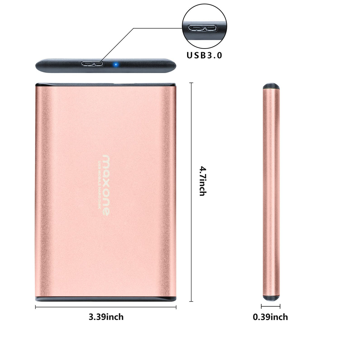 Maxone 500GB Ultra Slim Portable External Hard Drive HDD USB 3.0 Compatible with PC, Laptop, Charcoal Grey