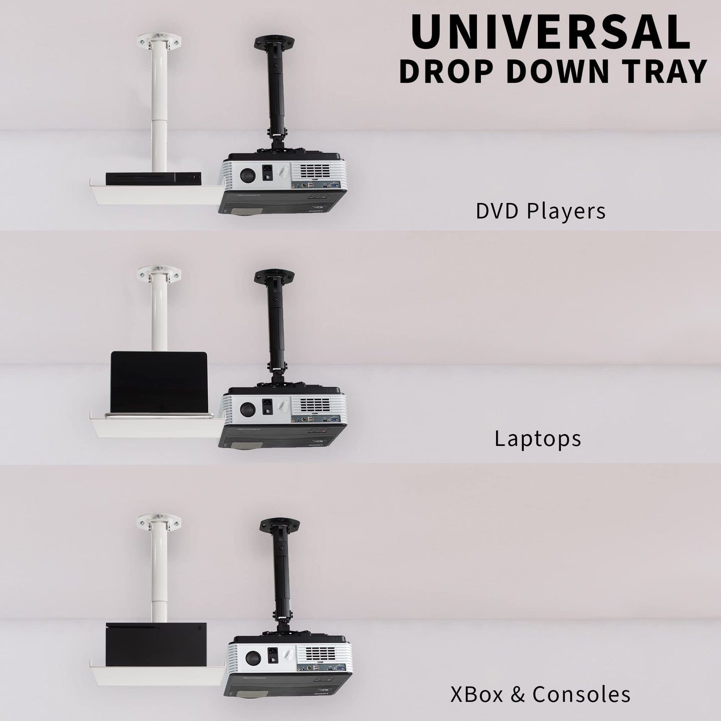 VIVO Universal Extending Ceiling Projector Mount, Height Adjustable Projection, White, MOUNT-VP02W
