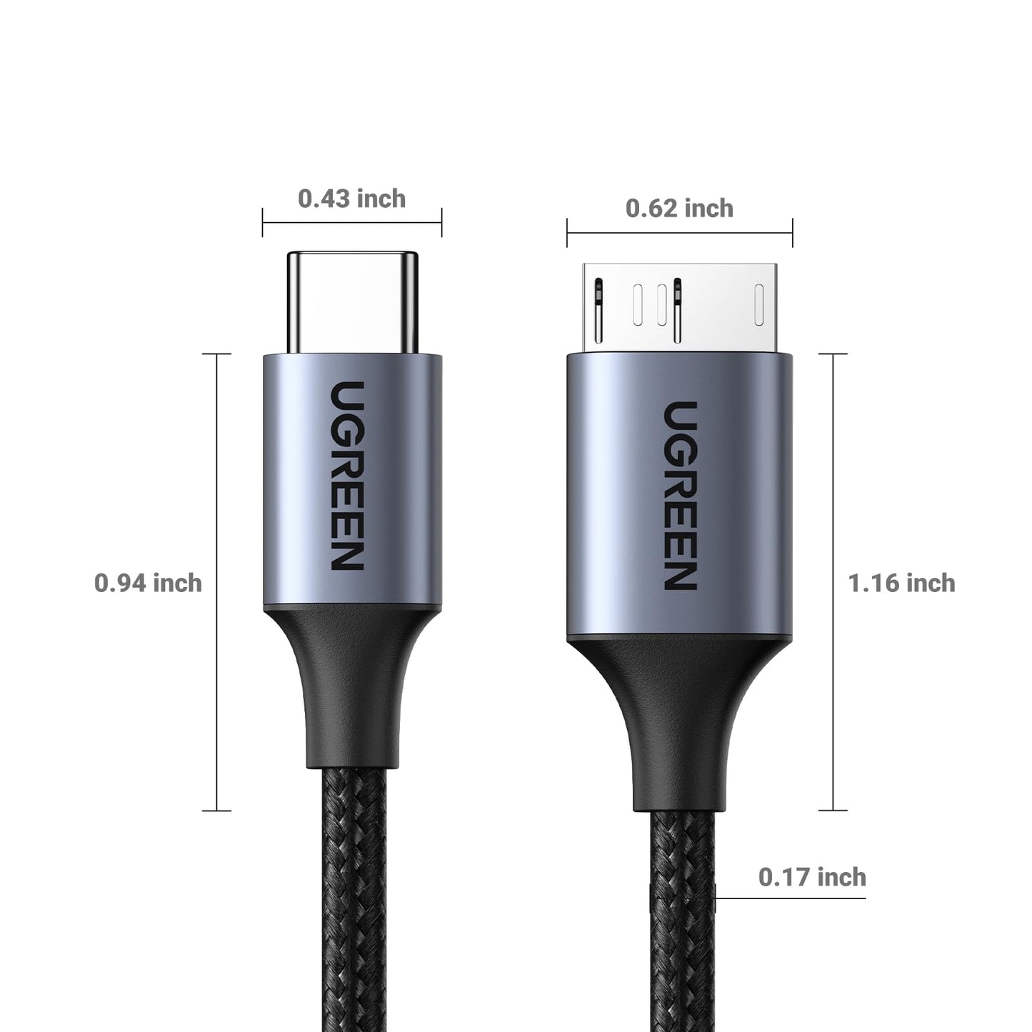 UGREEN 10 Gbps Micro B to USB C Hard Drive Cables, 1.5FT USB C to Micro B, External Hard Drive Cable Compatible with MacBook Pro/Air, iPad/Tablet, iPhone, Samsung Galaxy S24, WD Seagate etc