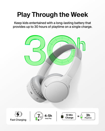 Belkin SoundForm Mini - Wireless Bluetooth Kids Headphones, 30H Battery, 85dB Safe Volume Limit, Built-in Microphone - Toddler On-Ear Earphones for iPhone, iPad - Ideal for School - Blue w/Case