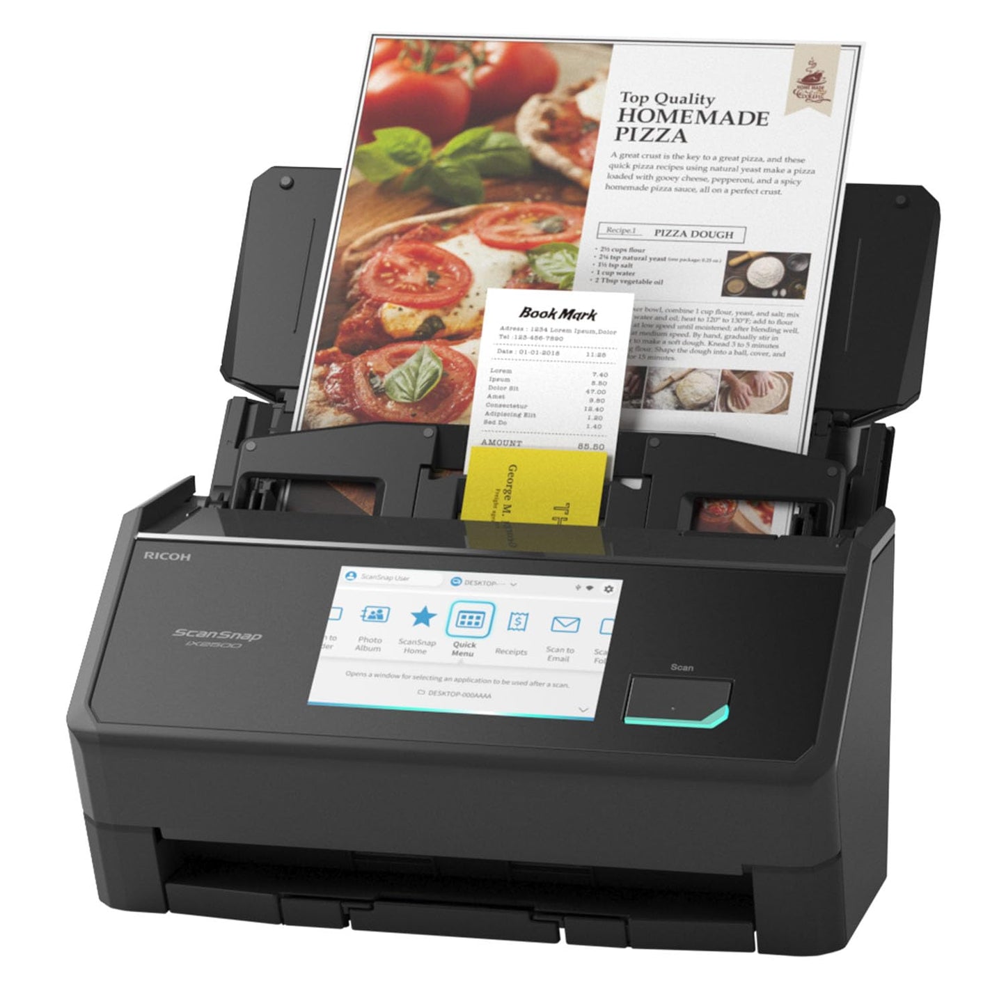 ScanSnap iX1600 Wireless or USB High-Speed Cloud Enabled Document, Photo & Receipt Scanner with Large Touchscreen and Auto Document Feeder for Mac or PC, 17 watts, Black