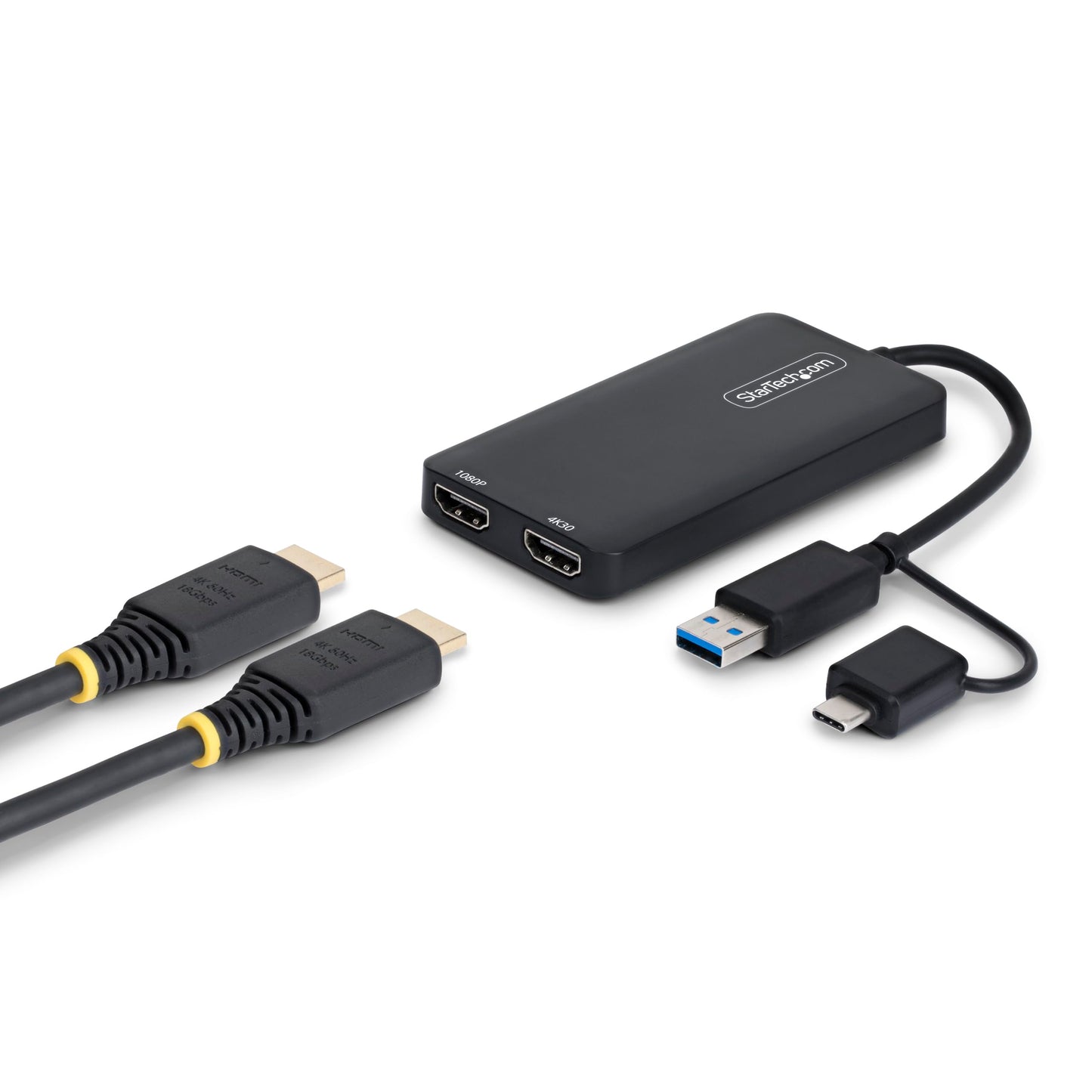 StarTech USB-A 3.0 to Dual HDMI Adapter for Windows, Dual Monitor USB to 2x HDMI Display Converter, 4K 30Hz + 1080p 60Hz, Extend or Mirror Multi-Screen Setup