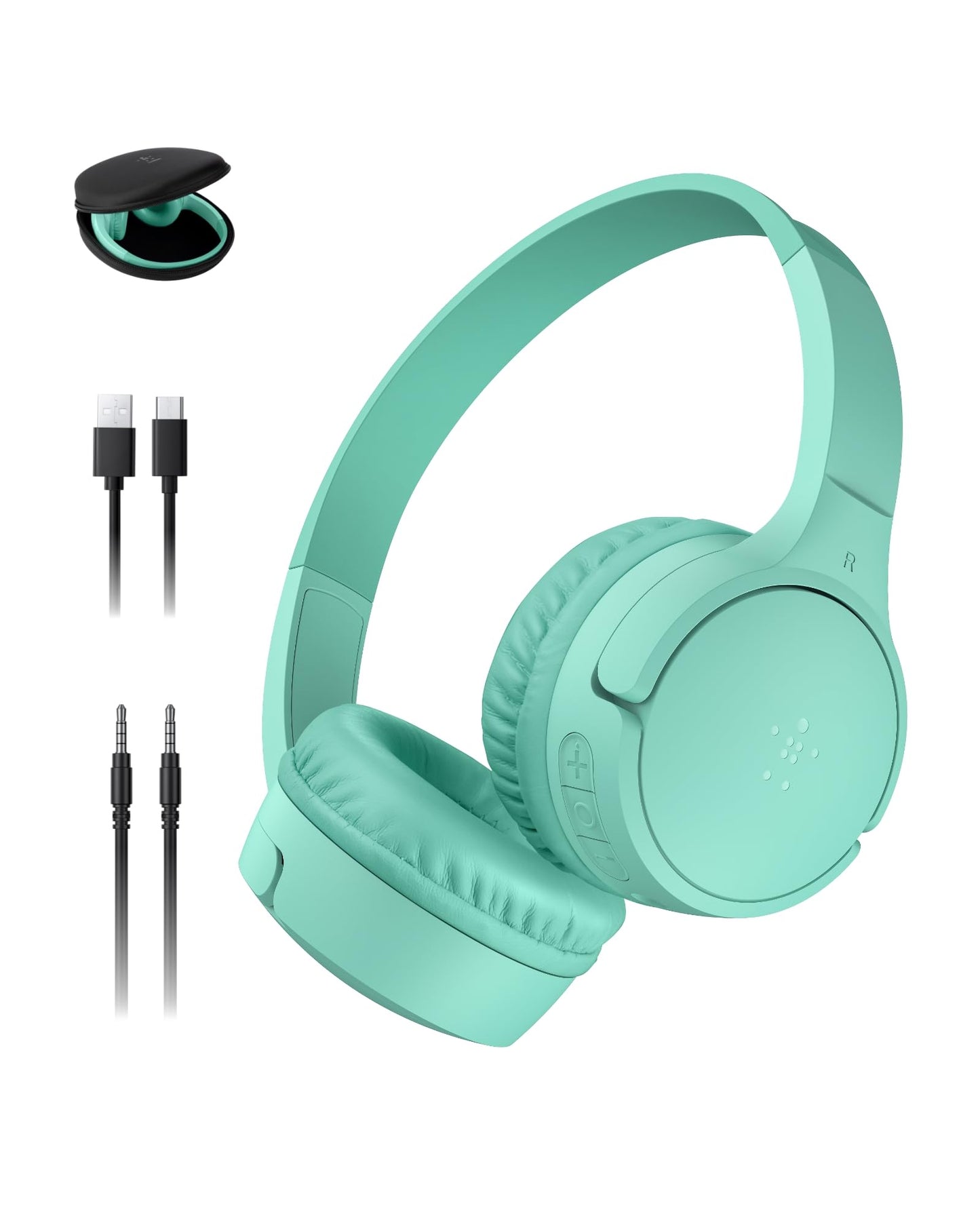 Belkin SoundForm Mini - Wireless Bluetooth Kids Headphones, 30H Battery, 85dB Safe Volume Limit, Built-in Microphone - Toddler On-Ear Earphones for iPhone, iPad - Ideal for School - Blue w/Case
