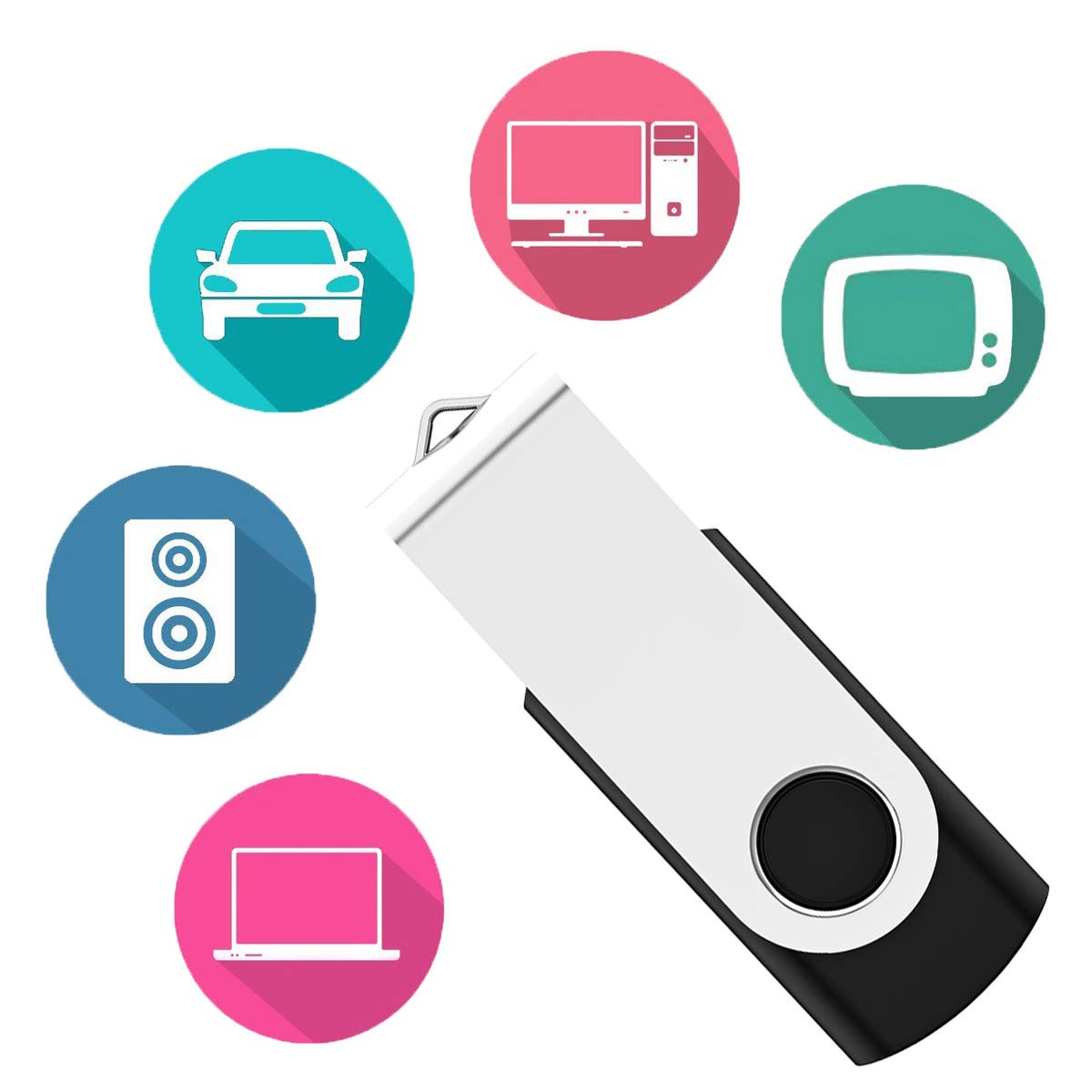 2 Pack 64GB USB Flash Drive USB 2.0 Thumb Drives Jump Drive Fold Storage Memory Stick Swivel Design - Black