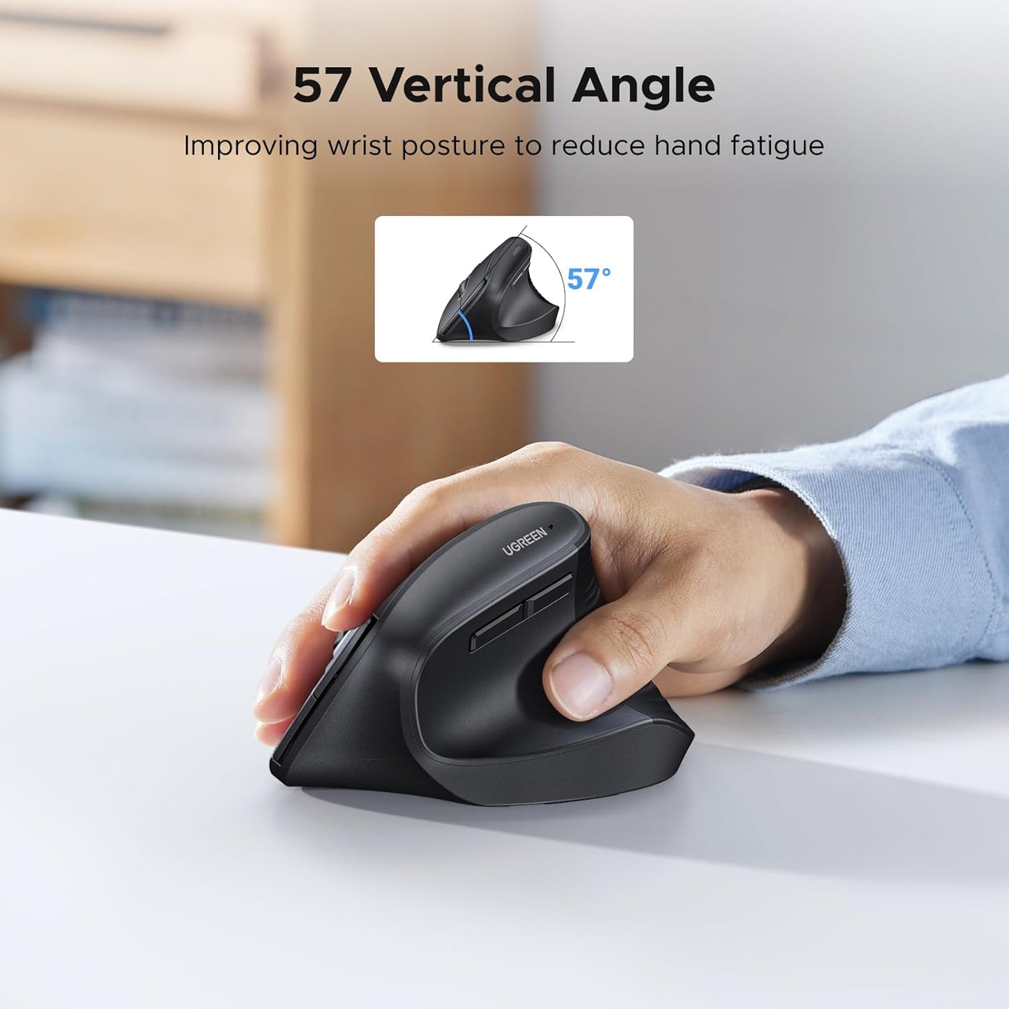 UGREEN Vertical Mouse, Wireless Bluetooth Ergonomic Mouse, Dual-Mode (BT 5.4 & USB 2.4G), Quiet Clicks, 4 Adjustable DPI (1000/1600/2000/4000), Compatible with Windows/Mac/Linux/Android/ChromeOS