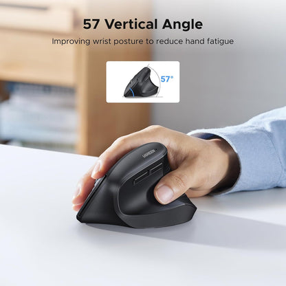 UGREEN Vertical Mouse, Wireless Bluetooth Ergonomic Mouse, Dual-Mode (BT 5.4 & USB 2.4G), Quiet Clicks, 4 Adjustable DPI (1000/1600/2000/4000), Compatible with Windows/Mac/Linux/Android/ChromeOS