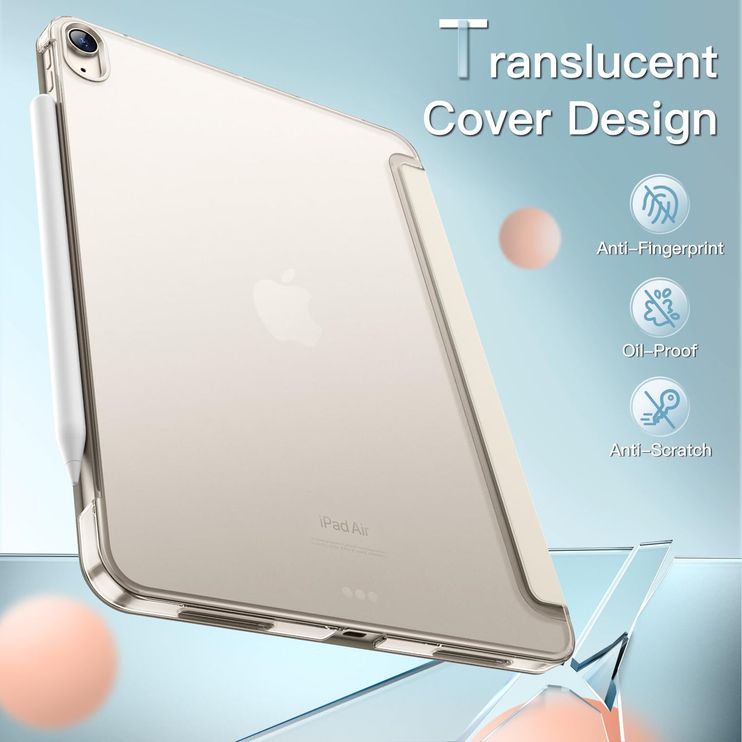 JETech Case ONLY for iPad Air 11-Inch M4/M3/M2 (2026/2025/2024), iPad Air 5/4 (2022/2020 5th/4th Generation 10.9-Inch), Slim Stand Hard Back Shell Cover with Auto Wake/Sleep (Starlight)