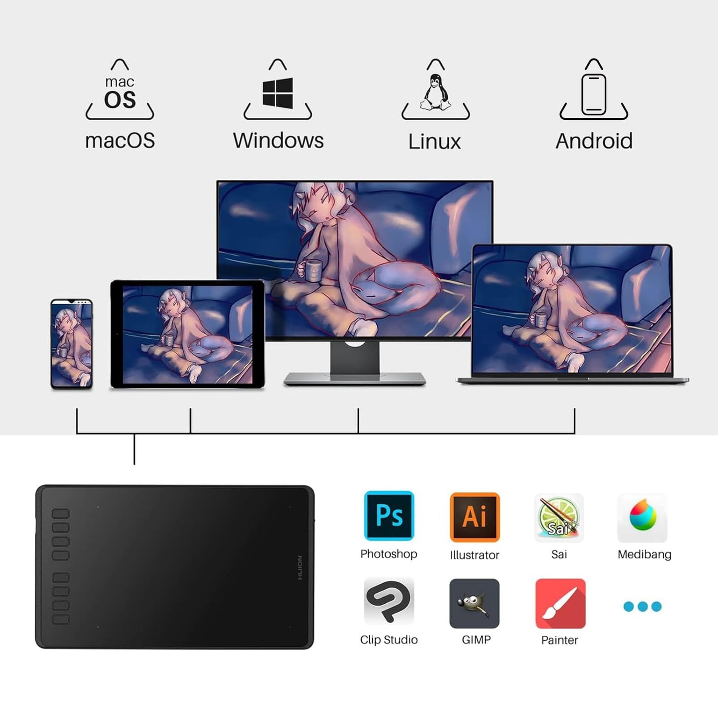 HUION Inspiroy H640P Drawing Tablet, 6x4 inch Digital Art with Battery-Free Stylus, 8192 Pen Pressure, 6 Hot Keys, Graphics Tablet for Drawing, Writing, Design, Teaching, Work with Mac, PC & Mobile