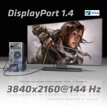 Club3D CAC-2068 VESA Certified DisplayPort to DisplayPort 1.4/Hbr3 M/M Cable DP 1.4 8K 60Hz 2m - 6,56ft