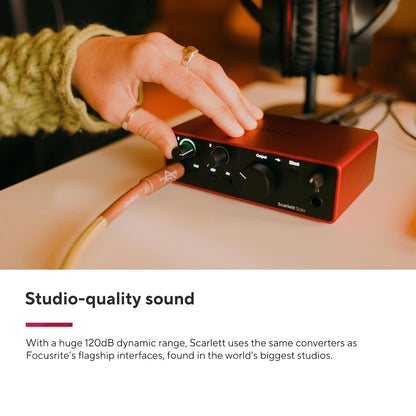 Focusrite Scarlett Solo 4th Gen USB Audio Interface, for the Guitarist, Vocalist, or Producer — High-Fidelity, Studio Quality Recording, and All the Software You Need to Record