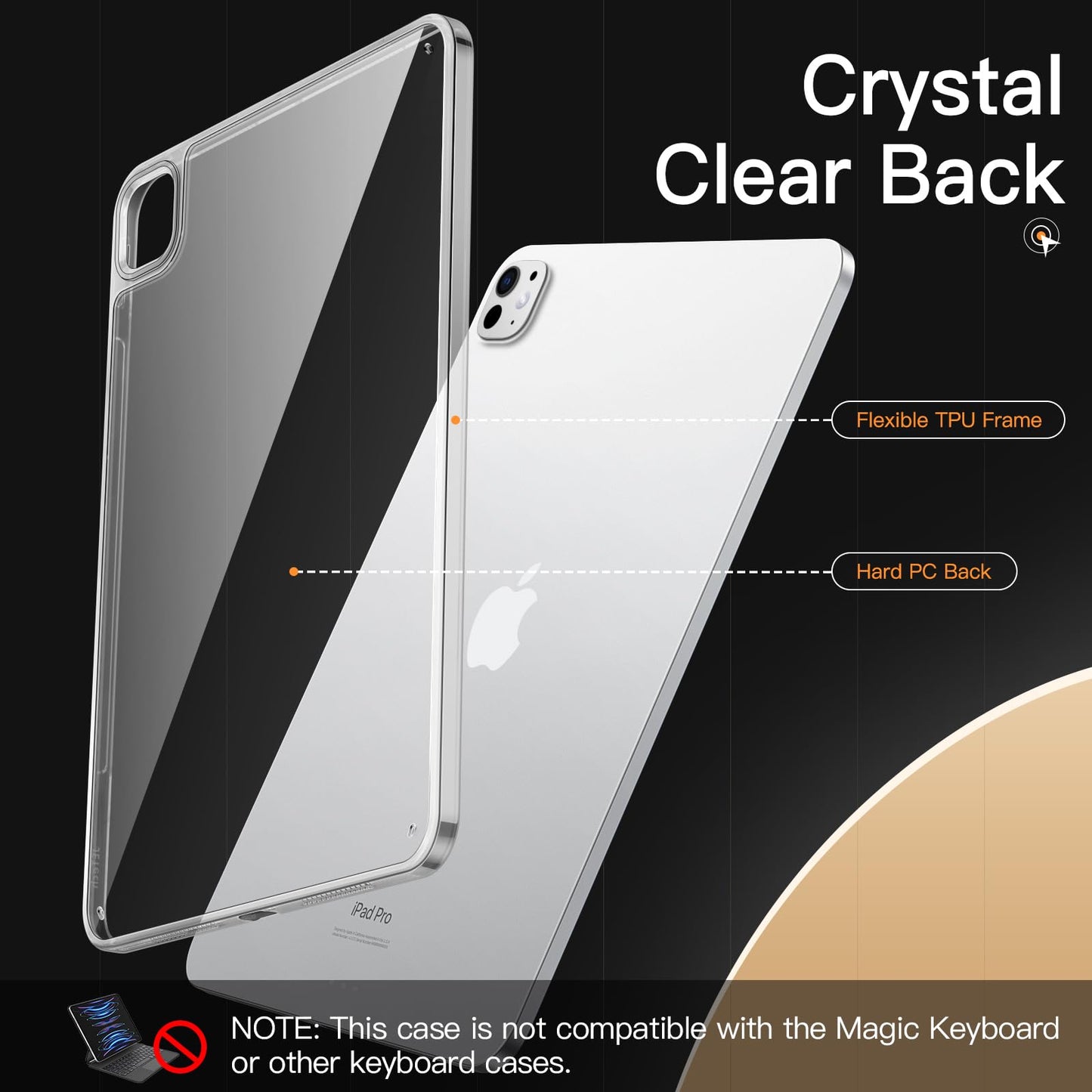 JETech Clear Case for iPad Pro 13-Inch M5/M4 (2025/2024), Anti-Yellowing Transparent Shockproof Slim Tablet Back Cover with Hard PC Back and Soft TPU Bumper