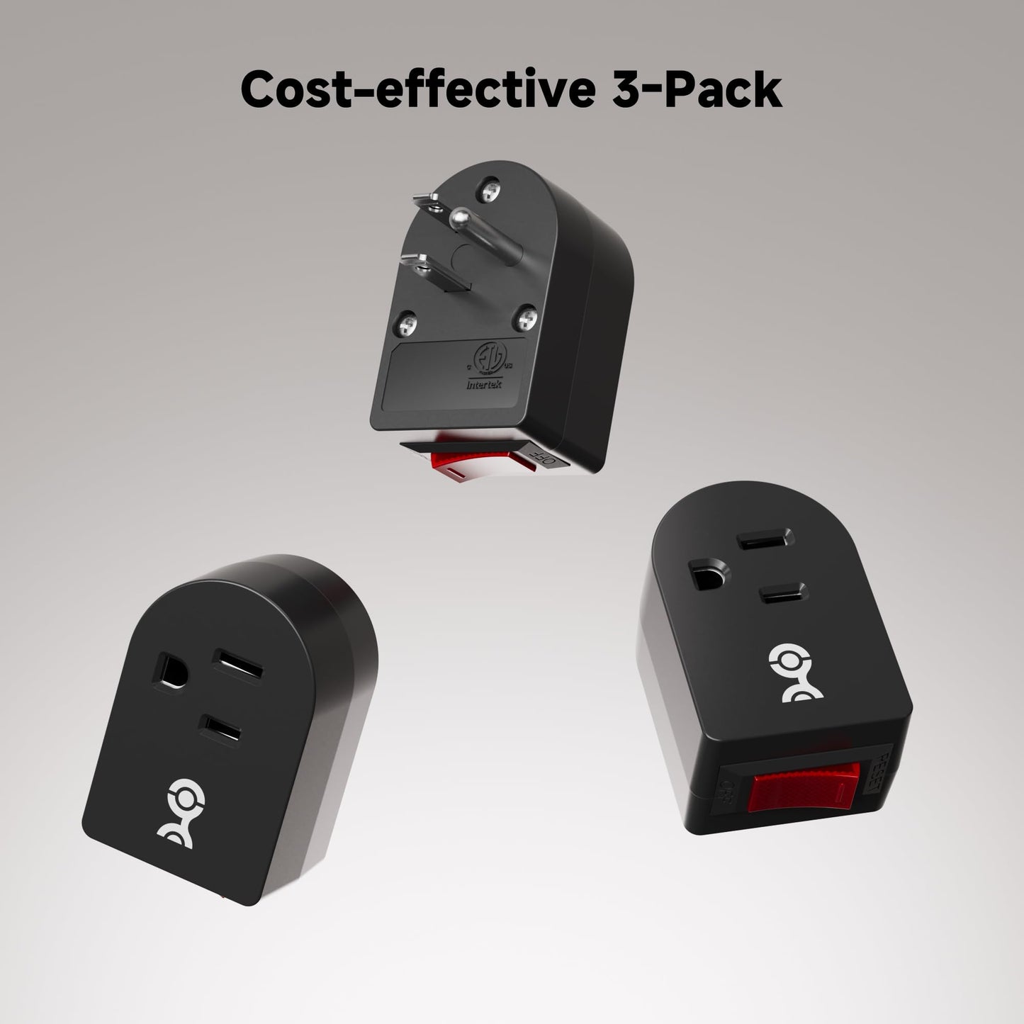 [ETL Listed] Cable Matters 3-Pack Grounded Outlet Switch with On Off, Plug Switch On Off, Single Outlet Adapter, Black