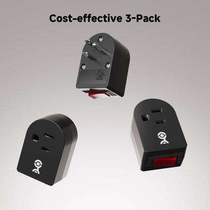 [ETL Listed] Cable Matters 3-Pack Grounded Outlet Switch with On Off, Plug Switch On Off, Single Outlet Adapter, Black