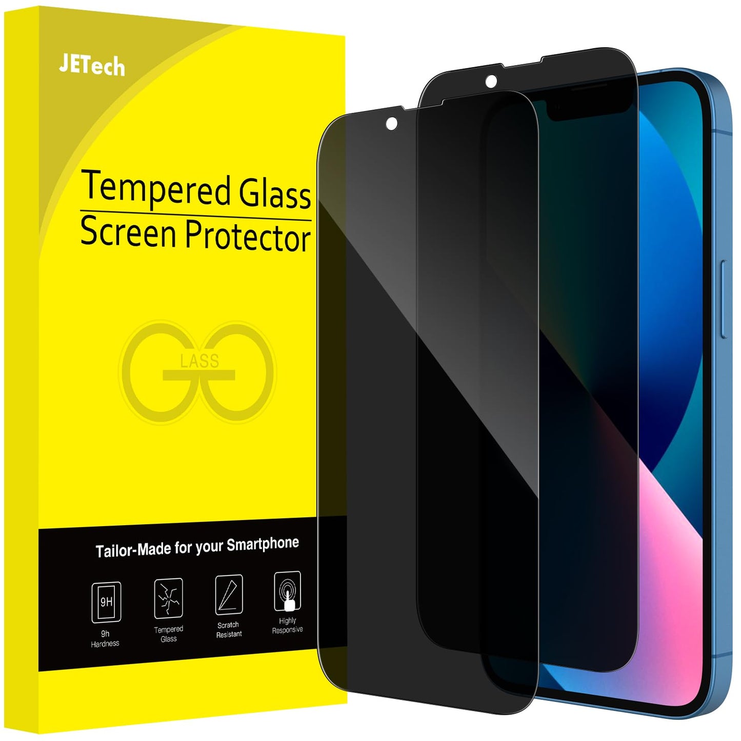 JETech Privacy Full Coverage Screen Protector for iPhone 14 Pro Max 6.7-Inch, Anti-Spy Tempered Glass Film, Edge to Edge Protection Case-Friendly, 2-Pack
