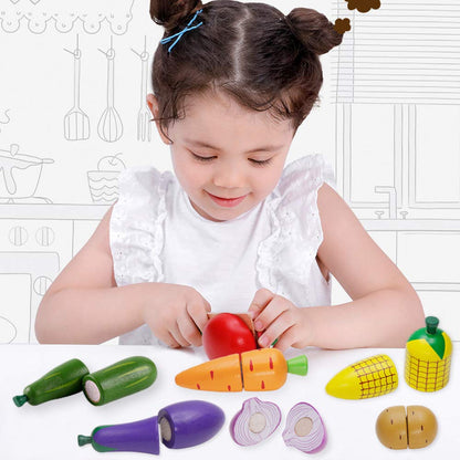 Wooden Play Food for Kids Kitchen Cutting Fruits Toys for Toddlers Pretend Vegetables Gift for Boys Girls Educational Toys
