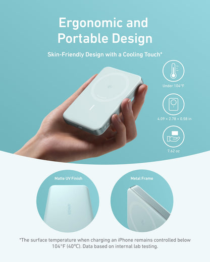 Anker MagGo Power Bank, Ultra-Slim 10,000mAh Magnetic Battery Pack, Qi2 Certified 15W Ultra-Fast MagSafe Compatible Portable Charger, Ergonomic Design, for iPhone17/16/15/14 Series, and More