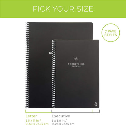 Rocketbook Fusion Hybrid Reusable Planner and Notebook in One, Additional Blank Pages, Goal and Project Tracker, Undated Planner, Letter Size 8.5x11, Black (Pack of 1)