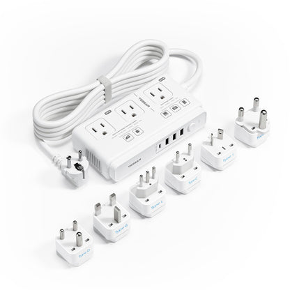 TESSAN Voltage Converter US to Europe, 220 to 110 Voltage Converter, Universal Travel Adapter with 4 USB Ports (1 USB C), 3 AC and EU UK AU IT in ZA Plug Power Adapter, Step Down Transformer, 4 FT