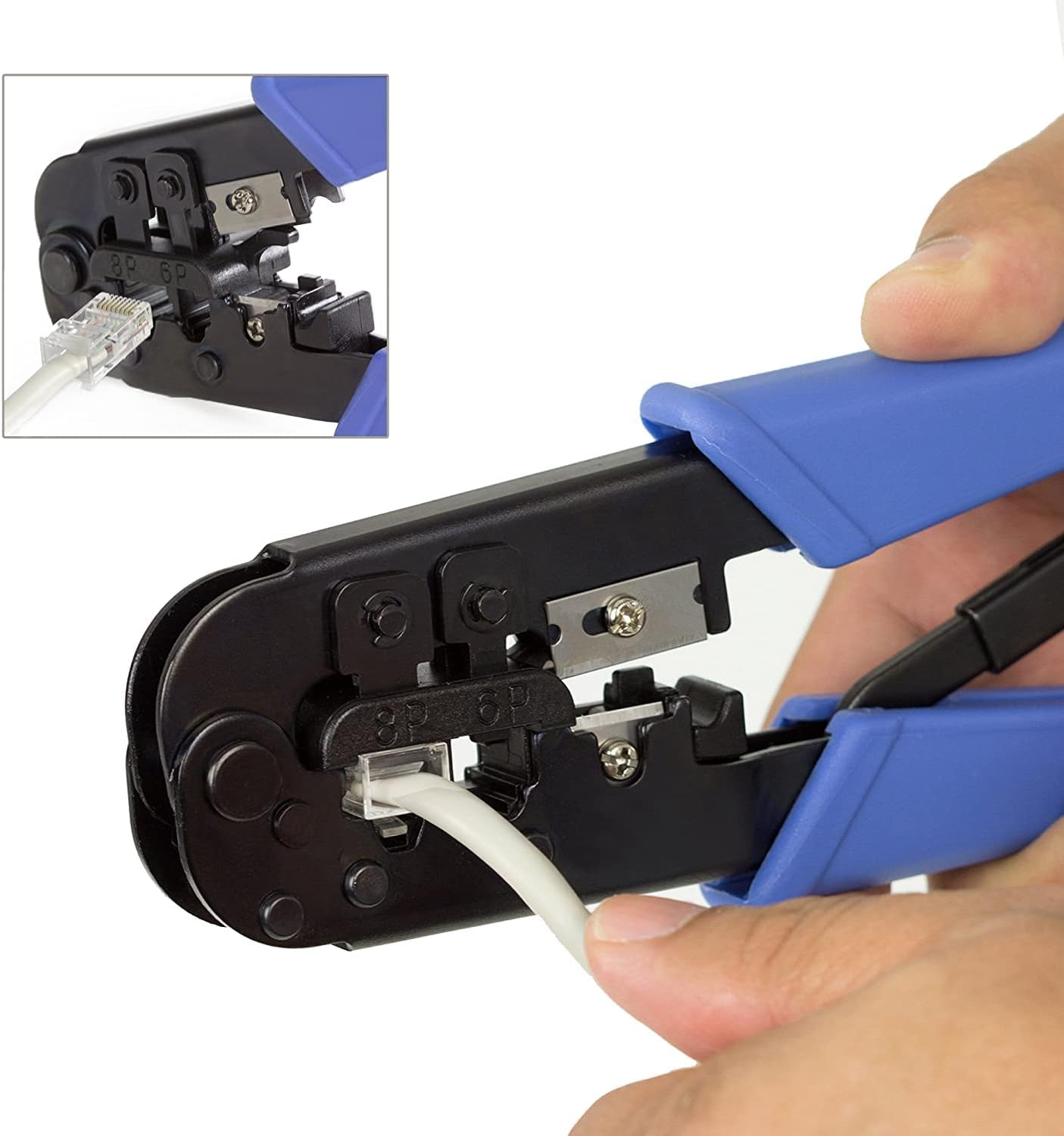 TRENDnet Crimping Tool, TC-CT68, Crimp, Cut, & Strip Cable for 8 and 6 Position Modular Plugs, Built-In Cutter and Stripper, NDAA + TAA Compliant, 8P-RJ-45, 6P-RJ-12, RJ-11, Steel Construction, Black