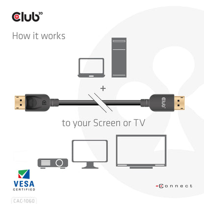 Club3D CAC-2068 VESA Certified DisplayPort to DisplayPort 1.4/Hbr3 M/M Cable DP 1.4 8K 60Hz 2m - 6,56ft