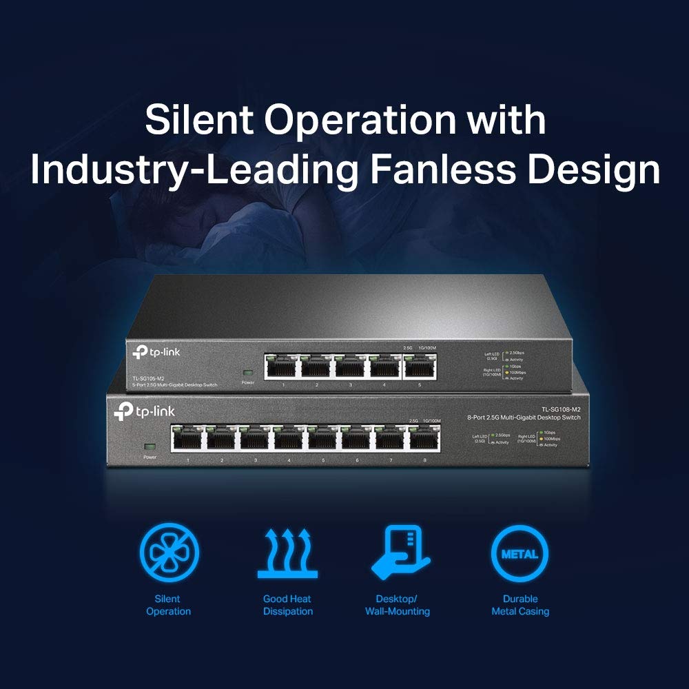 TP-Link TL-SG105-M2 - 5 Port Multi-Gigabit Unmanaged Network Switch, Ethernet Splitter, 2.5G Bandwidth, Plug & Play, Desktop/Wall-Mount, Fanless Metal Design, Free Expert Help