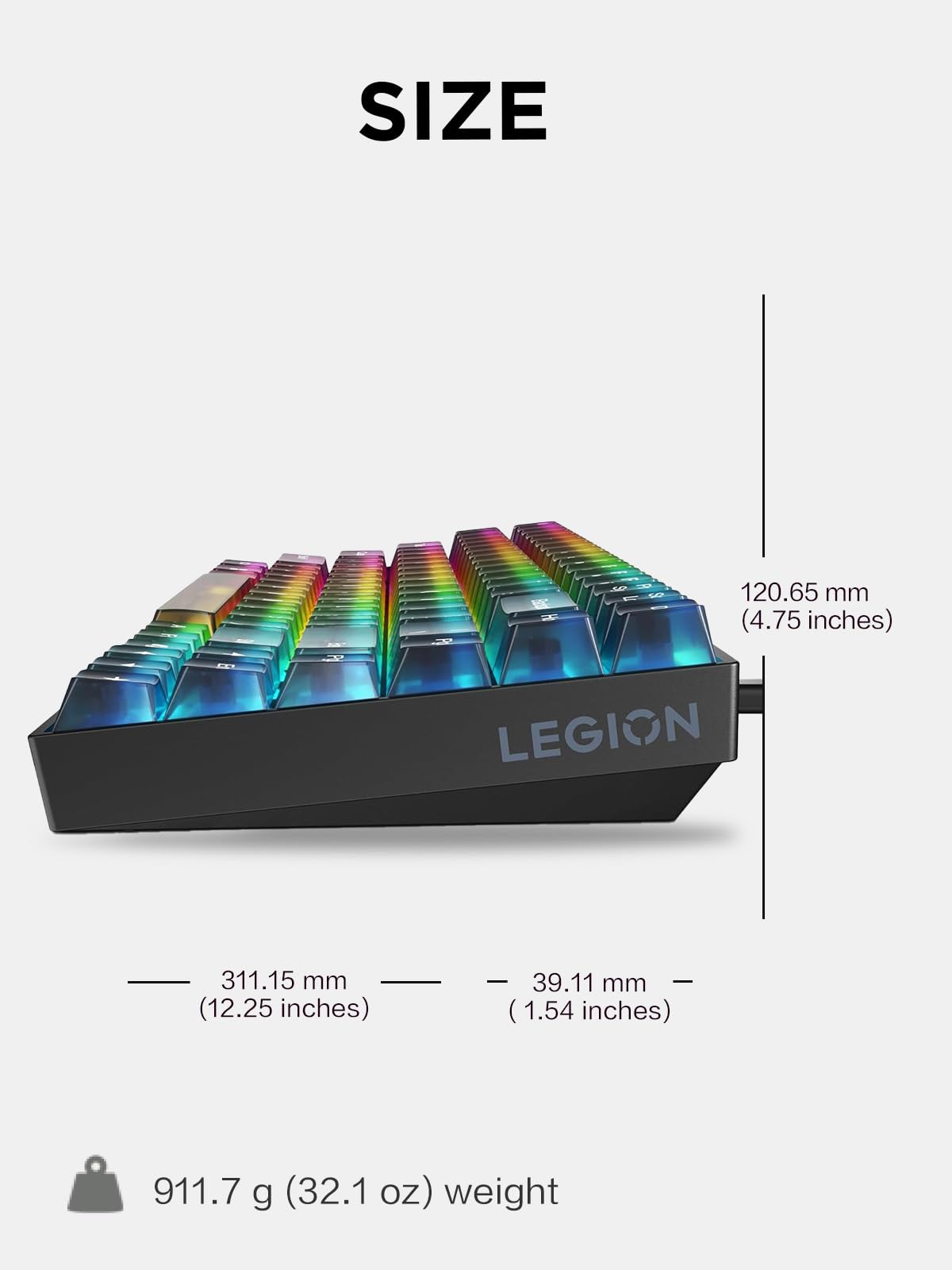Lenovo GY40T26478 Legion K500 RGB Mechanical Gaming Keyboard, 3 ZONE Full-size Keyboard, 7 user Programmable Hot Keys; 16.8 Million Colors, 50 Million-Click Red Mechanical Keys, Detachable Palm Rest