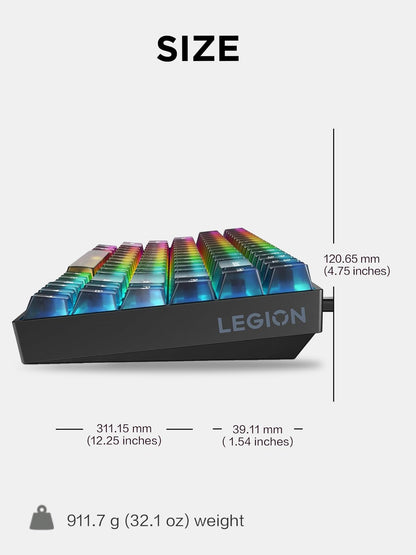 Lenovo GY40T26478 Legion K500 RGB Mechanical Gaming Keyboard, 3 ZONE Full-size Keyboard, 7 user Programmable Hot Keys; 16.8 Million Colors, 50 Million-Click Red Mechanical Keys, Detachable Palm Rest
